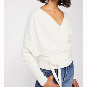Free People Cream V-Neck Sweater